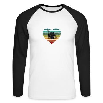 J’adore la batterie et la batterie rétro coeur - T-shirt baseball manches longues Homme - blanc/noir - Devant - Nik (191cm)