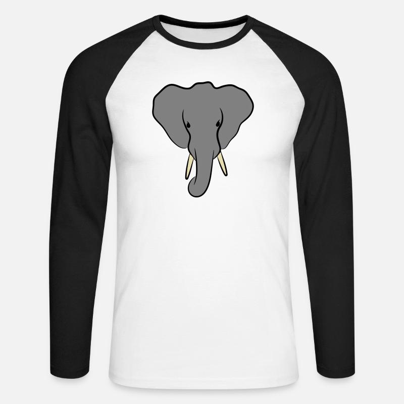 Elefantenkopf Minimalistisch - Unisex Baseballshirt langarm - Weiß/Schwarz