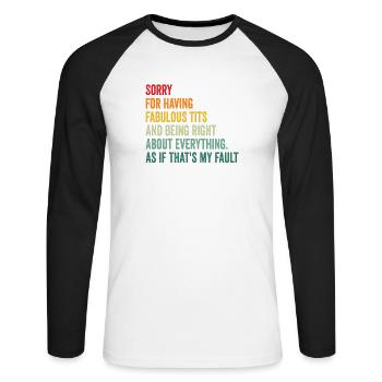 Désolé je suis fabuleux - T-shirt baseball manches longues Homme - blanc/noir - Devant - Nik (191cm)