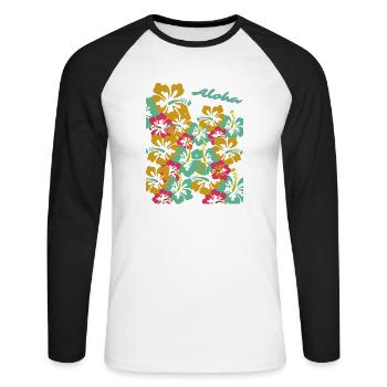 Aloha Hibiscus Thème des vacances hawaïennes - T-shirt baseball manches longues Homme - blanc/noir - Devant - Nik (191cm)