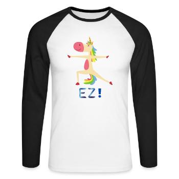 Rainbow Unicorn in Yoga Pose - Unisex Long Sleeve Baseball T-Shirt - white/black - Front - Nik (191cm)