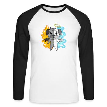 Dog Pug - Angel and Devil - Unisex Long Sleeve Baseball T-Shirt - white/black - Front - Nik (191cm)