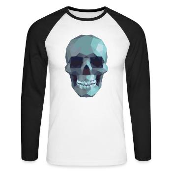 Low Poly Blue Skull – Geometrisch-Gotik-Stil - Unisex Baseballshirt langarm - Weiß/Schwarz - Vorne - Nik (191cm)