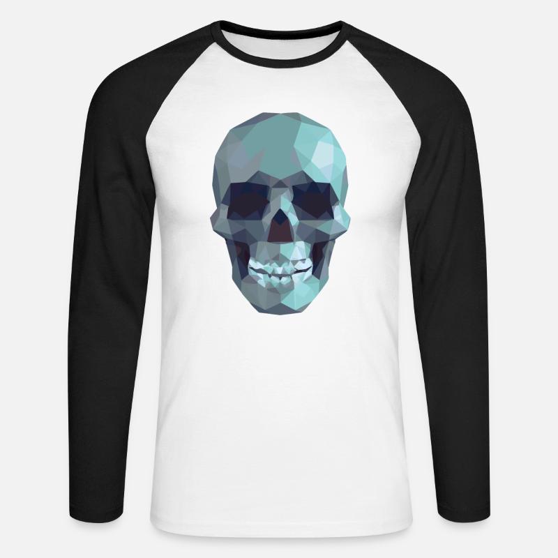 Low Poly Blue Skull – Geometrisch-Gotik-Stil - Unisex Baseballshirt langarm - Weiß/Schwarz