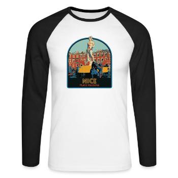 Illustration Place Massena in Nice Côte d'Azur - Unisex Long Sleeve Baseball T-Shirt - white/black - Front - Nik (191cm)