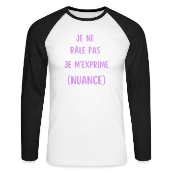 Je ne râle pas je m'exprime - T-shirt baseball manches longues Homme - blanc/noir - Devant - Nik (191cm)