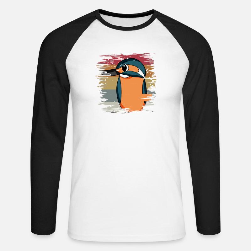 Eisvogel Blauer Vogel Retro - Unisex Baseballshirt langarm - Weiß/Schwarz
