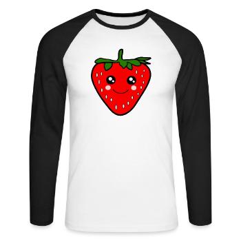 Kawaii Erdbeere - Unisex Baseballshirt langarm - Weiß/Schwarz - Vorne - Nik (191cm)
