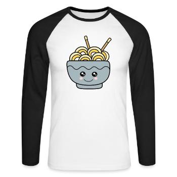 Kawaii Ramen Kawaii Chibi Nourriture Kawaii Autocollant - T-shirt baseball manches longues Homme - blanc/noir - Devant - Nik (191cm)