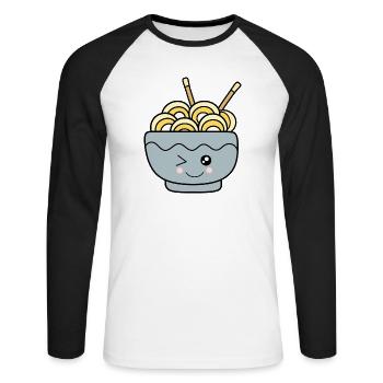 Kawaii Ramen Kawaii Chibi Nourriture Kawaii - T-shirt baseball manches longues Homme - blanc/noir - Devant - Nik (191cm)