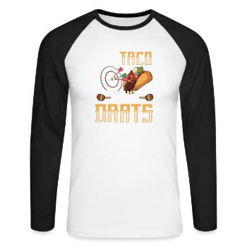 Let’s Taco Bout Darts Funny Darts Memes - T-shirt baseball manches longues Homme - blanc/noir - Devant - Nik (191cm)