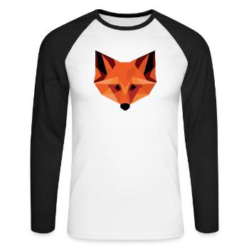 Geometrischer Fuchskopf | Modernes Low-Poly-Tier - Unisex Baseballshirt langarm - Weiß/Schwarz - Vorne - Nik (191cm)