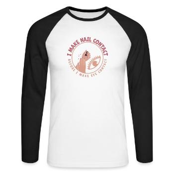 I Make Nail Contact Nail Tech - Unisex Baseballshirt langarm - Weiß/Schwarz - Vorne - Nik (191cm)