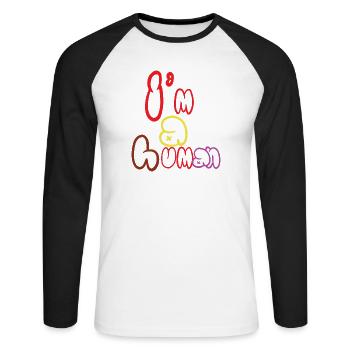 Ich bin ein Mensch - Unisex Baseballshirt langarm - Weiß/Schwarz - Vorne - Nik (191cm)