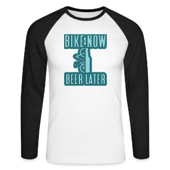 vélo maintenant bière plus tard VTT - T-shirt baseball manches longues Homme - blanc/noir - Devant - Nik (191cm)
