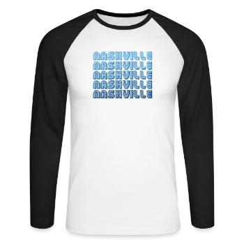 Typographie de Nashville, Tennessee - T-shirt baseball manches longues Homme - blanc/noir - Devant - Nik (191cm)
