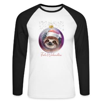 Frohe Weihnachten Weihnachtsoutfit Faultier - Unisex Baseballshirt langarm - Weiß/Schwarz - Vorne - Nik (191cm)