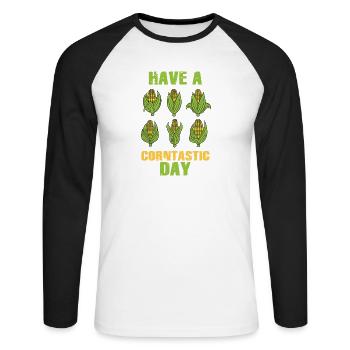 Have a corntastic day - Unisex Long Sleeve Baseball T-Shirt - white/black - Front - Nik (191cm)