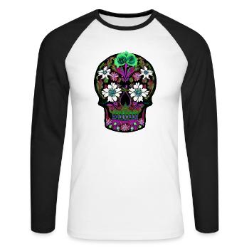 Floral Sugar Skull | Mexican Day of the Dead - Unisex Long Sleeve Baseball T-Shirt - white/black - Front - Nik (191cm)