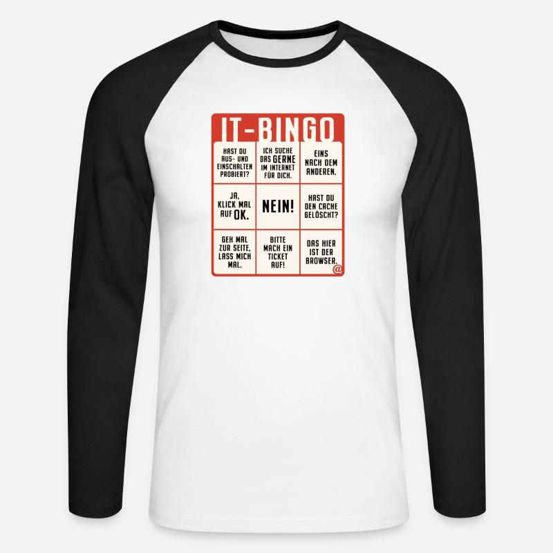 IT Support Bingo Service Desk IT Helpdesk Sysadmin - Unisex Baseballshirt langarm - Weiß/Schwarz