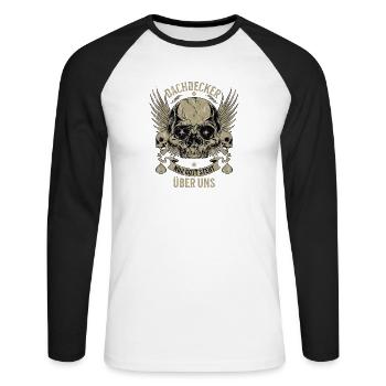 Dachdecker Totenkopf mit Flügeln - Unisex Baseballshirt langarm - Weiß/Schwarz - Vorne - Nik (191cm)