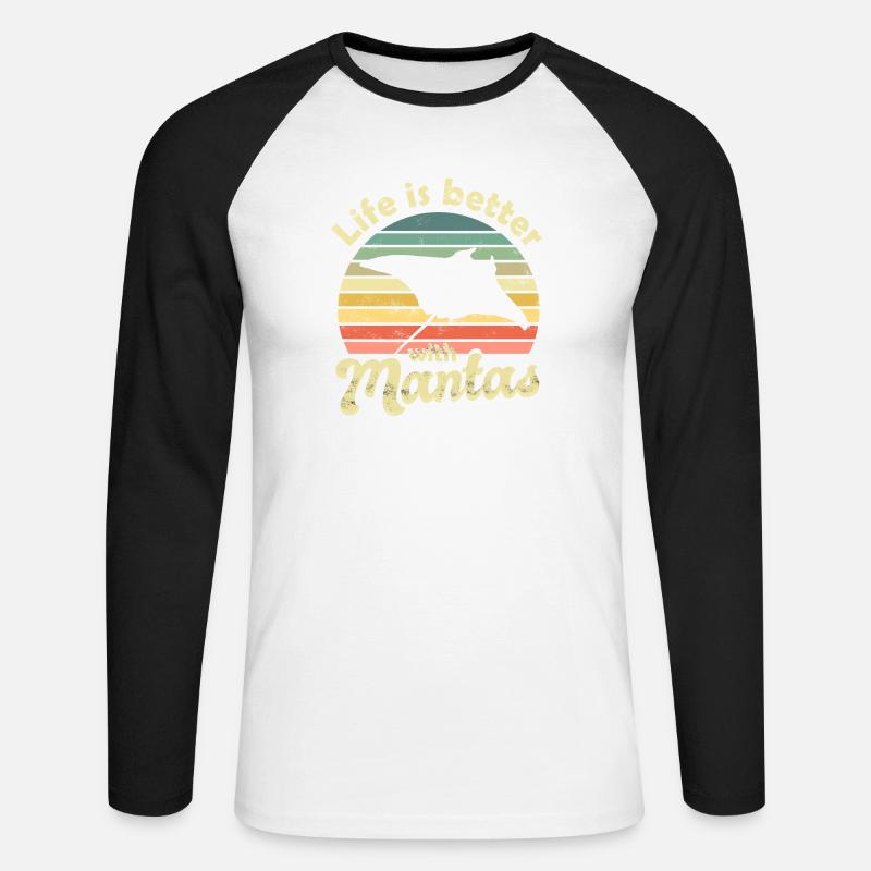 Mantarochen Manta - Unisex Baseballshirt langarm - Weiß/Schwarz