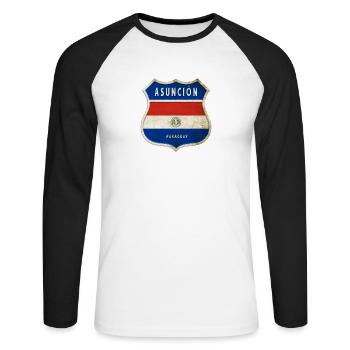 Asunción Paraguay Wappen Flaggen Design - Unisex Baseballshirt langarm - Weiß/Schwarz - Vorne - Nik (191cm)