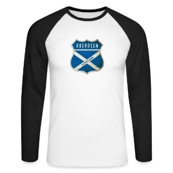 Aberdeen Schottland Wappen Flaggen Design - Unisex Baseballshirt langarm - Weiß/Schwarz - Vorne - Nik (191cm)