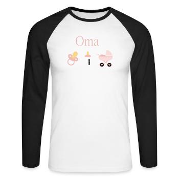 Oma Geburt Mädchen Vorlage personalisierbar - Unisex Baseballshirt langarm - Weiß/Schwarz - Vorne - Nik (191cm)