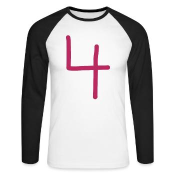 4 Number four pink number red Birthday - Unisex Long Sleeve Baseball T-Shirt - white/black - Front - Nik (191cm)