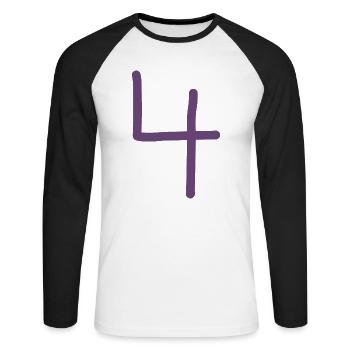 4 Number four number purple birthday - Unisex Long Sleeve Baseball T-Shirt - white/black - Front - Nik (191cm)