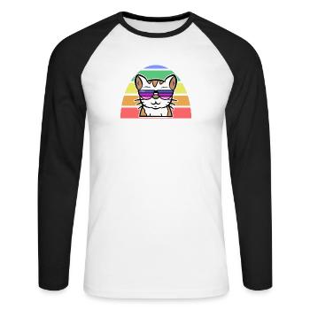 Lgbt Cool Katze Regenbogen Menschenrechte Stolz - Unisex Baseballshirt langarm - Weiß/Schwarz - Vorne - Nik (191cm)