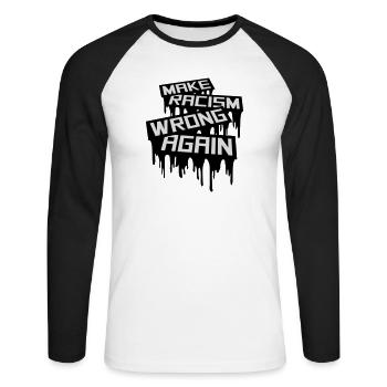 Rendre le racisme répréhensible - T-shirt baseball manches longues Homme - blanc/noir - Devant - Nik (191cm)
