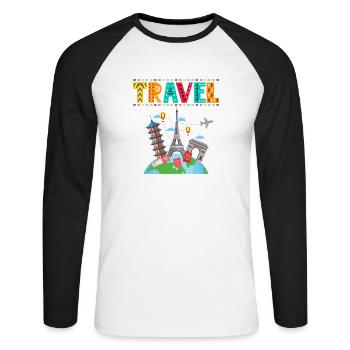 Voyage - Idée cadeau pour les amoureux des voyages - T-shirt baseball manches longues Homme - blanc/noir - Devant - Nik (191cm)
