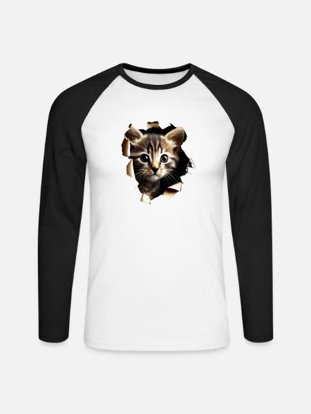Cat Motif Art Cat Design Domestic Cat Meow Cat - Unisex Long Sleeve Baseball T-Shirt - white/black