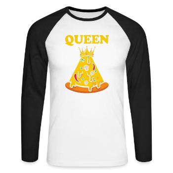 Reine de la Pizza de la Cafétéria – Style Drôle - T-shirt baseball manches longues Homme - blanc/noir - Devant - Nik (191cm)