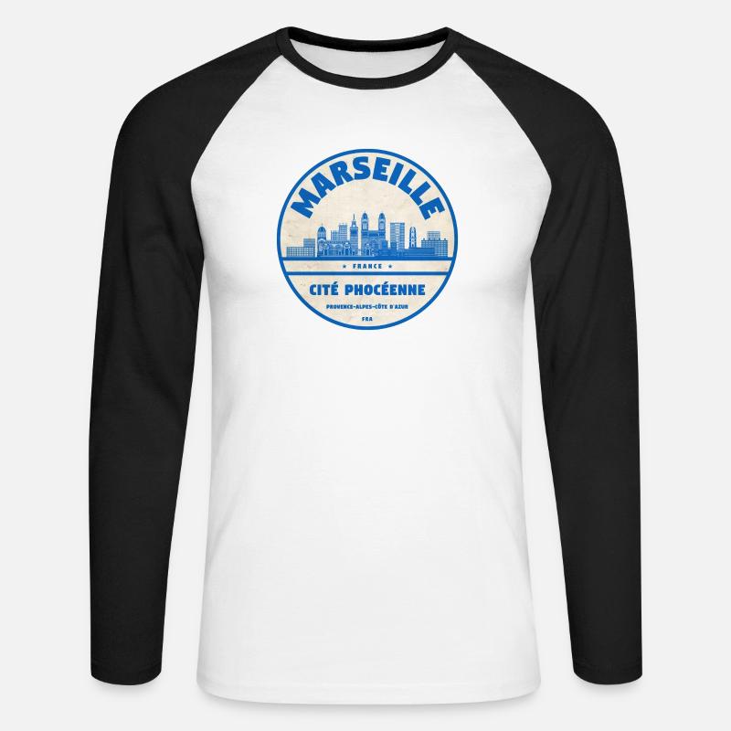 Marseille Cité Phocéenne Emblem - Unisex Baseballshirt langarm - Weiß/Schwarz