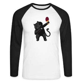Table Tennis Katze Pingpong Outfit Cat Tischtennis - Unisex Long Sleeve Baseball T-Shirt - white/black - Front - Nik (191cm)