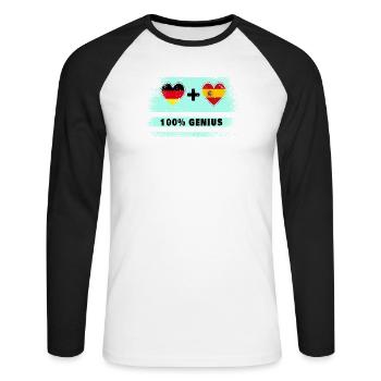 Spanien und Deutschland Flagge 100% genial - Unisex Baseballshirt langarm - Weiß/Schwarz - Vorne - Nik (191cm)