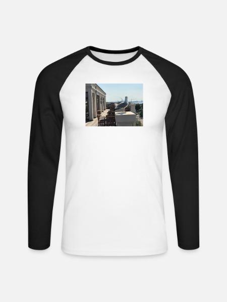 Möwenblick am Hafen Dachterrasse - Unisex Baseballshirt langarm - Weiß/Schwarz