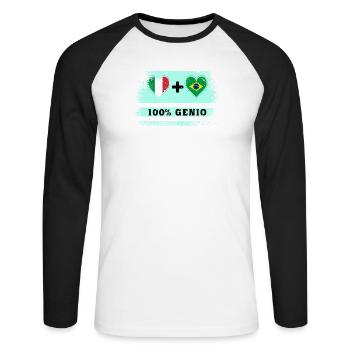 Italie et Brésil 100% drapeau de génie - T-shirt baseball manches longues Homme - blanc/noir - Devant - Nik (191cm)