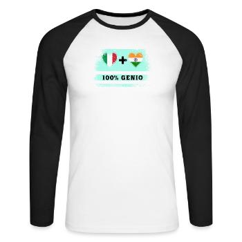 Italien und Indien 100% Genius Flagge - Unisex Baseballshirt langarm - Weiß/Schwarz - Vorne - Nik (191cm)