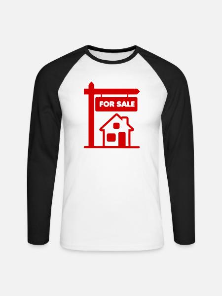 Rotes Logo-Schild mit zum Verkauf - Unisex Baseballshirt langarm - Weiß/Schwarz