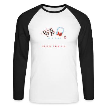 Game Rivalry Quip Tee - Unisex Long Sleeve Baseball T-Shirt - white/black - Front - Nik (191cm)