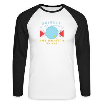 Objekte im Inventar, das wir verwenden - Unisex Baseballshirt langarm - Weiß/Schwarz - Vorne - Nik (191cm)