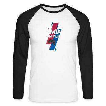 Gaming ist mein Leben - Unisex Baseballshirt langarm - Weiß/Schwarz - Vorne - Nik (191cm)