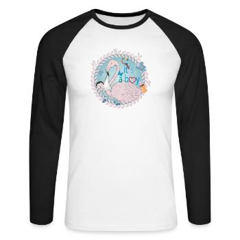 Flamant rose avec bébé et ustensiles pour bébé en bleu - T-shirt baseball manches longues Homme - blanc/noir - Devant - Nik (191cm)