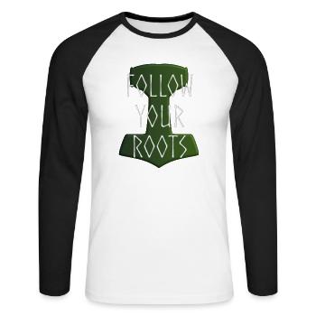 Follow your Roots - Hammer Donar Thor Mjölnir - Unisex Long Sleeve Baseball T-Shirt - white/black - Front - Nik (191cm)