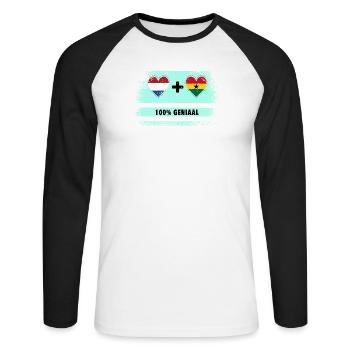 Ghana und die Niederlande 100% Genius Flagge - Unisex Baseballshirt langarm - Weiß/Schwarz - Vorne - Nik (191cm)