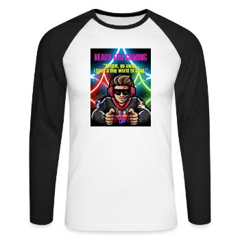 Gamer Ready for Gaming Neon Colors - Unisex Long Sleeve Baseball T-Shirt - white/black - Front - Nik (191cm)